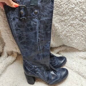 Spiral Blue Leather‎ Tall Heeled Boots Made in Spain sz 38